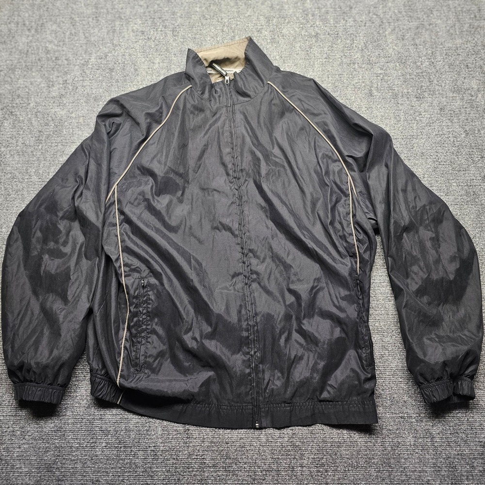 Weatherproof Performance Mens XL Black Windbreaker Jacket Full Zip Piping